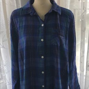 Flannel plaid longsleeve shirt pajamas blue  XL